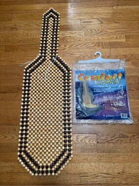 NOS Vintage Wood Bead Car Seat with Original Packaging & (2) Strings to Secure
